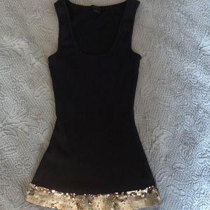 Express Bottom Hem Gold Sequin Lined Black Tank Top XS